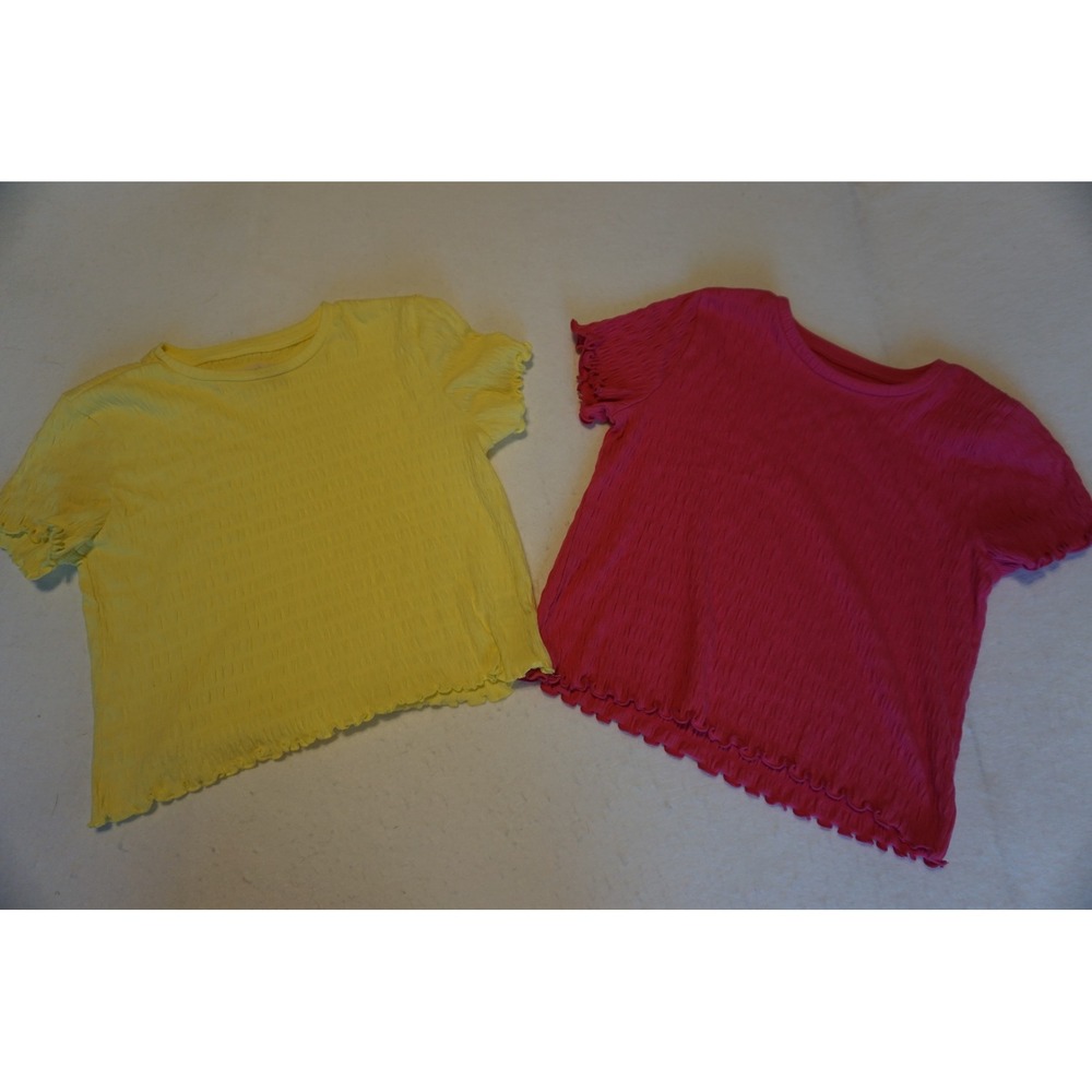 Tucker + Tate Girls Smocked Lettuce Edge Short Sleeve Tops Pink Yellow Set 7&8